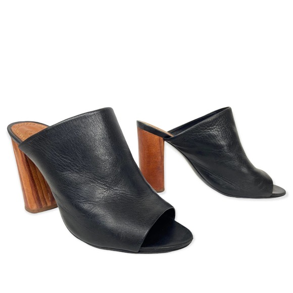 Tory Burch Shoes - Tory Burch Chunky Heel Mules Raya Black Leather Sandals
